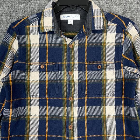 Old Navy Shirt Men's Medium Heavyweight Flannel Button-Front Plaid Long Sleeve - Picture 3 of 12